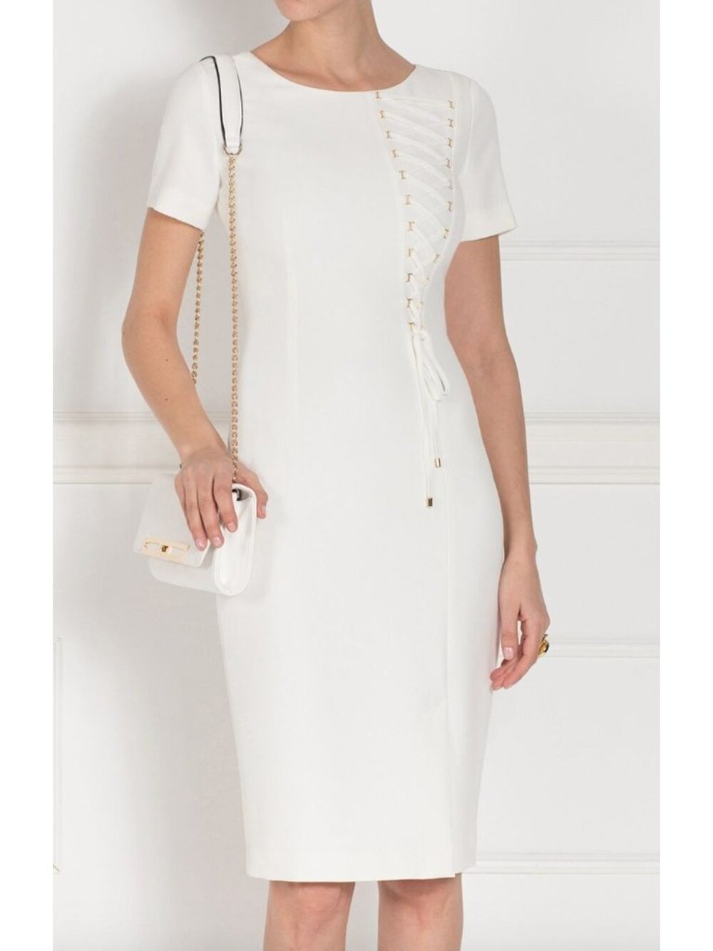 NISSA Laced Detail White Day Office Midi Dress Size 8